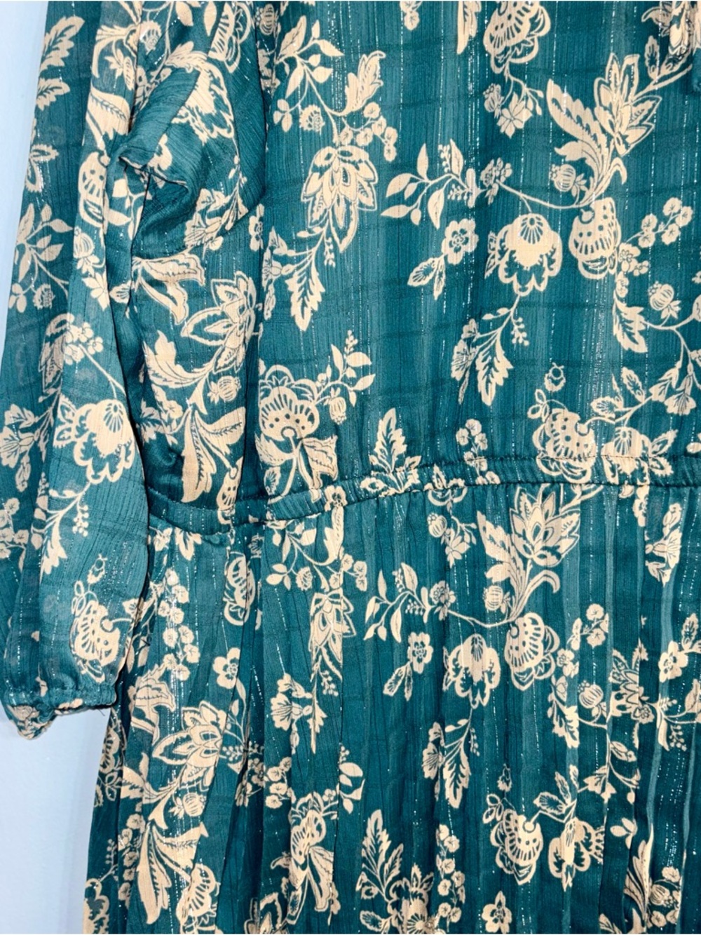 2X croft & barrow Emerald and Gold Floral Pleated Midi Dress - Picture 4 of 6